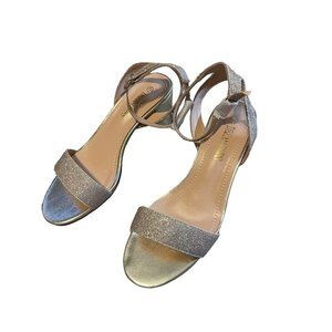 Ladies Ankle Strap Low Block Chunky Heels GOLD glitter Sz 7.5 BoxS788